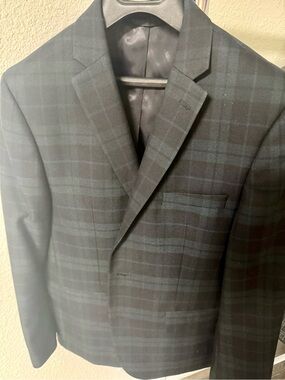 Ralph Lauren Black and Dark Green Plaid Boys Blazer 18R